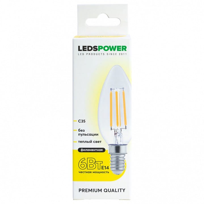 Лампа светодиодная LEDS POWER C35 E14 6Вт 3000K 007076
