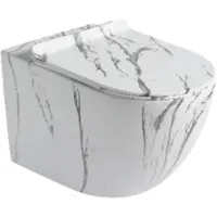 Унитаз подвесной CeramaLux 2213-K безободковый, с сиденьем микролифт, белый мрамор