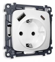 Розетка с заземлением и 2хUSB type A и C, без рамки Ambrella Volt OMEGA MO130010