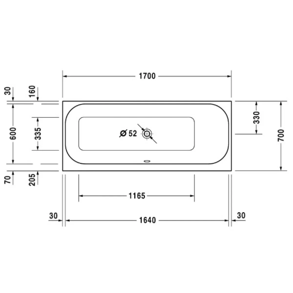 Акриловая ванна 170x70 см R Duravit Happy D.2 700311000000000