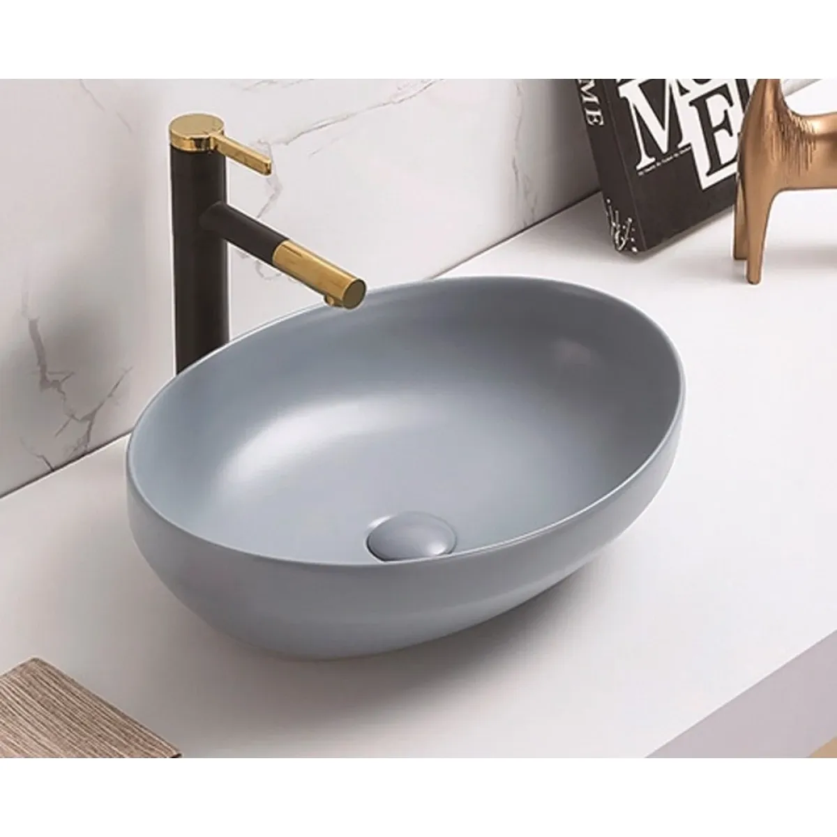 Раковина-чаша CeramaLux 78590MH 50,2x36,3 см, накладная, светло-серый матовый