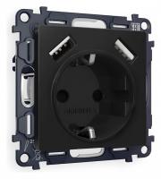 Розетка с заземлением и со шторкой и 2хUSB type A без рамки Ambrella Volt Quant MA809010
