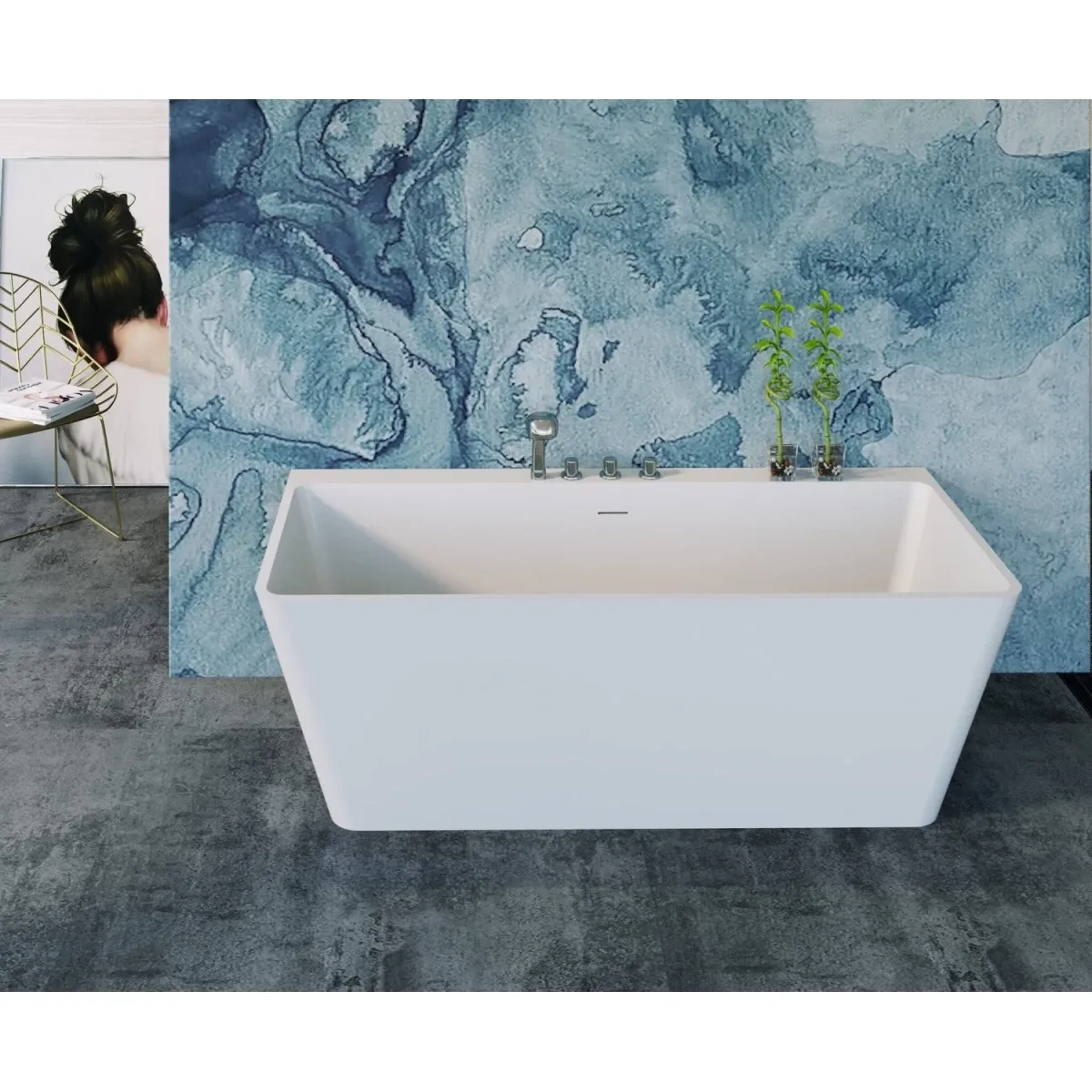 Ванна из литьевого мрамора Timo Erika Solid Surface ERIKA1700 170x75 см, белый матовый