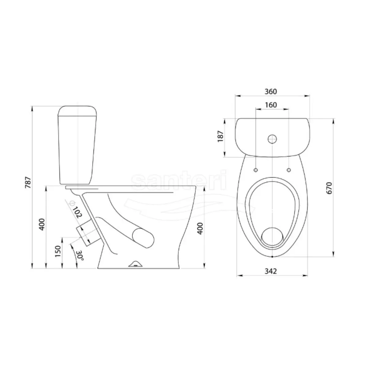 Унитаз-компакт Santeri Vorotinsky 1.P401.7.S00.00B.F (4607143317819) косой выпуск, с сиденьем, белый