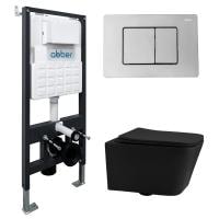 Комплект унитаза с инсталляцией Abber Rechteck AC1201MB-AC0105-AC0120 с клавишей смыва хром