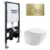Комплект унитаза с инсталляцией Abber Bequem AC1100T-AC0105-AC0121MMG с клавишей золото матовое