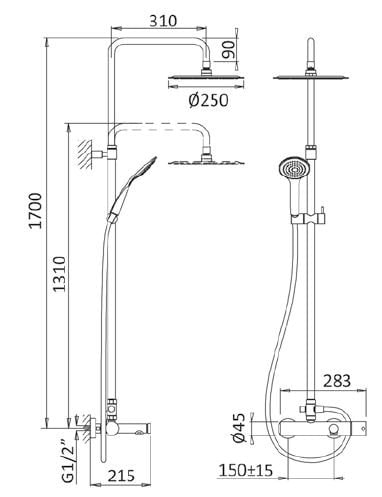 Душевая стойка со смесителем для ванны CEZARES CZR-B-CVD-BIO