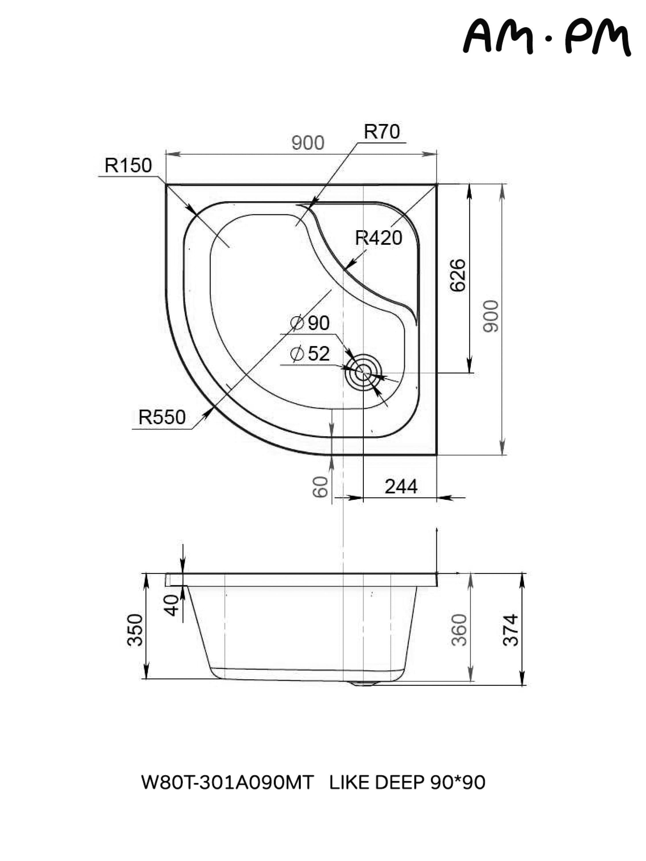 Душевой поддон Am.Pm Like W80T-301A090MT