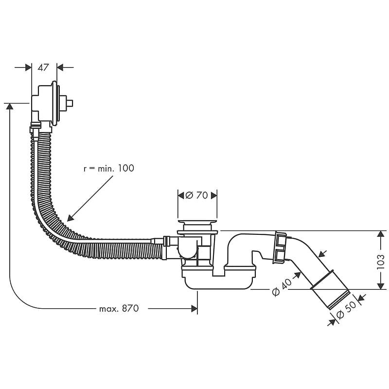 Скрытая часть набора hansgrohe Flexaplus 58141180 для слива и перелива для нестандартных ванн