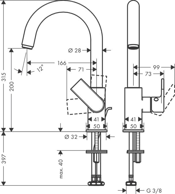 Смеситель для раковины hansgrohe Vernis Shape 71564000 210 со сливным гарнитуром хром