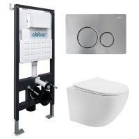 Комплект унитаза с инсталляцией Abber Bequem AC1100T-AC0105-AC0121MCH с клавишей смыва матовый хром
