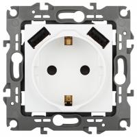 Розетка с заземлением и со шторкой и 2хUSB, без рамки Эра Эра 12 12-4109-01М