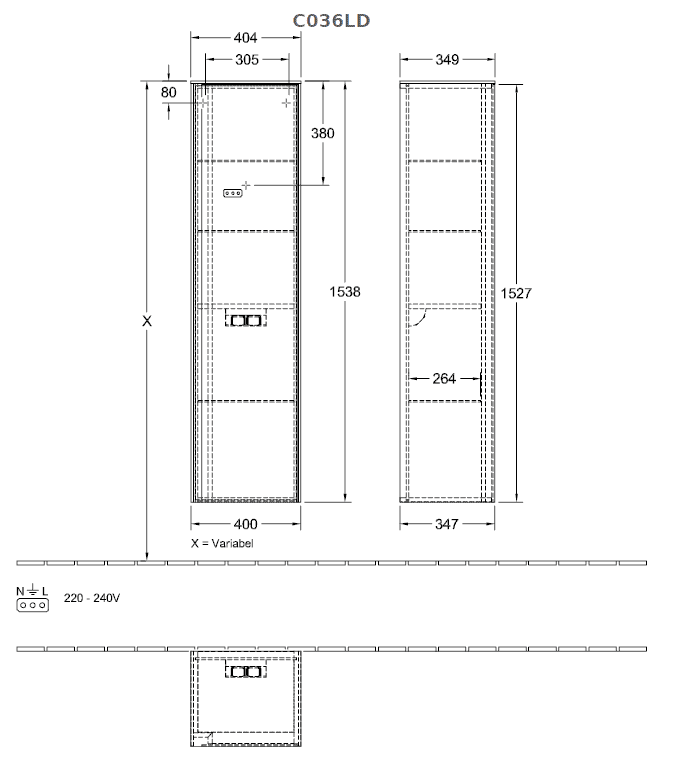 Шкаф-пенал Villeroy&Boch Collaro C036LDDH (петли справа) LED подсветка Glossy White