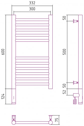 Электрический полотенцесушитель Сунержа Богема 3.0 прямая 600х300 31-5804-6030 матовый черный