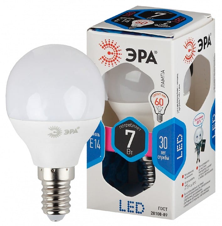 Лампа светодиодная Эра Стандарт E14 7Вт 4000K LED P45-7W-840-E14
