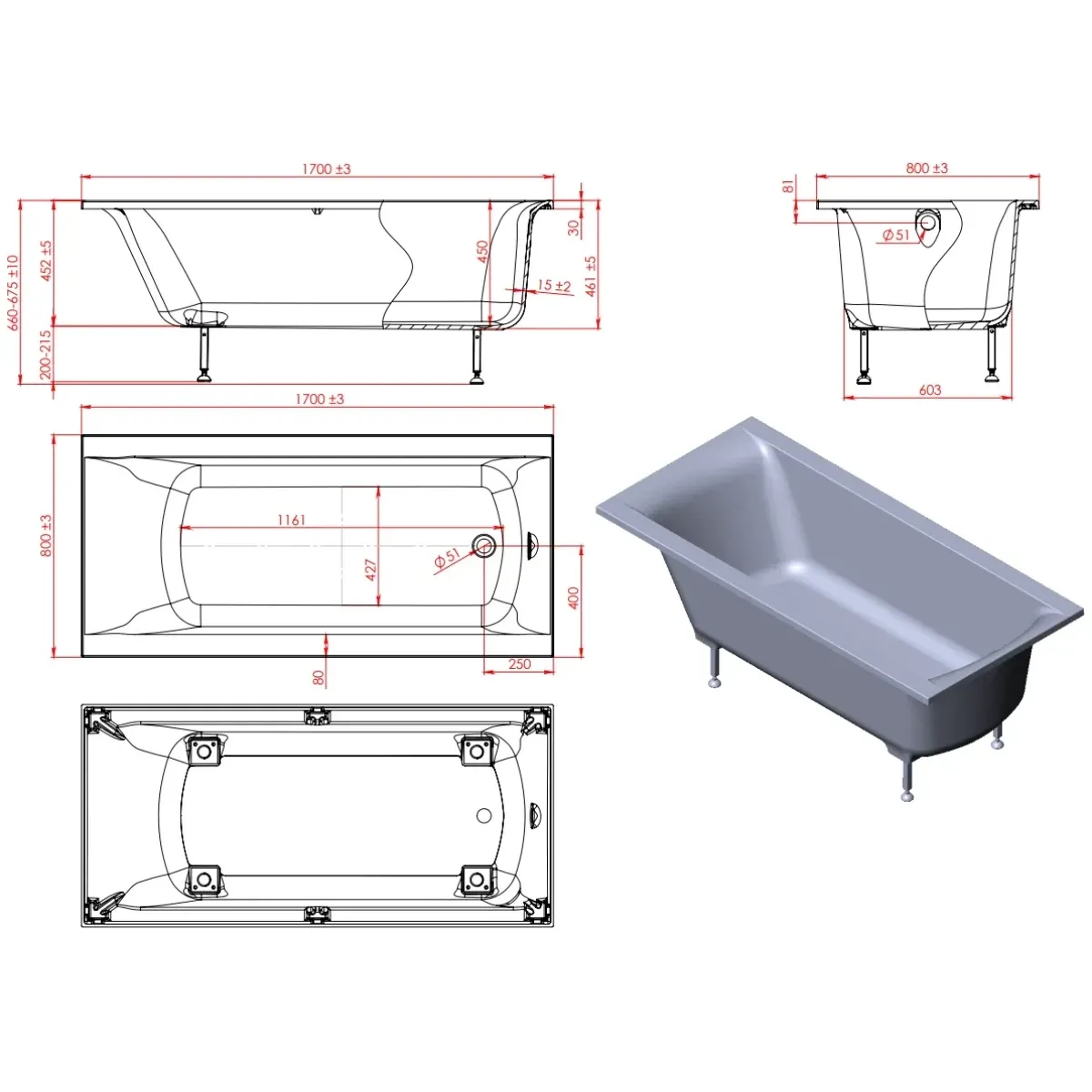 Ванна из литьевого мрамора Astra-Form Нью-Форм Solid Surface 01010061 170x80 см, белый матовый