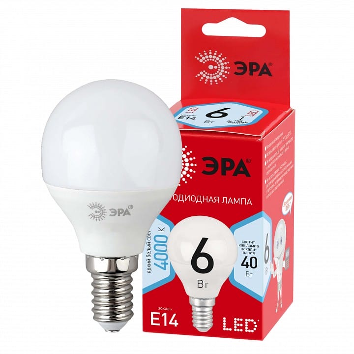 Лампа светодиодная Эра  E14 6Вт 4000K LED P45-6W-840-E14 R