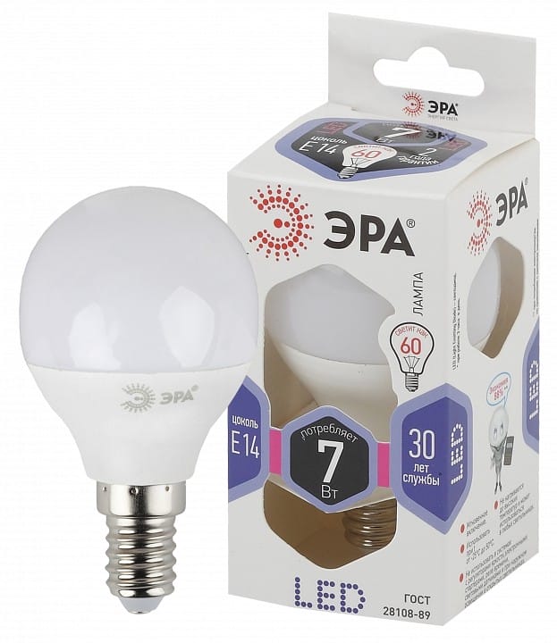 Лампа светодиодная Эра Стандарт E14 7Вт 6000K LED P45-7W-860-E14
