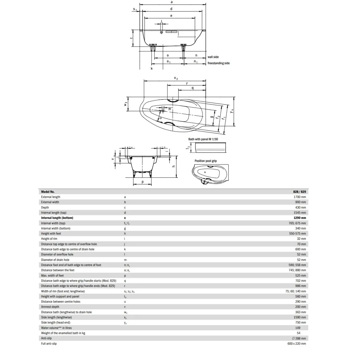 Ванна стальная Kaldewei Studio 828-1 222830003001 170x90 см L, угловая, с антискользящим и водоотталкивающим покрытием, альпийский белый