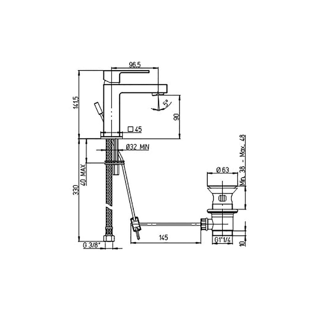 Смеситель для раковины Paini Dax-R 84PW211R с донным клапаном