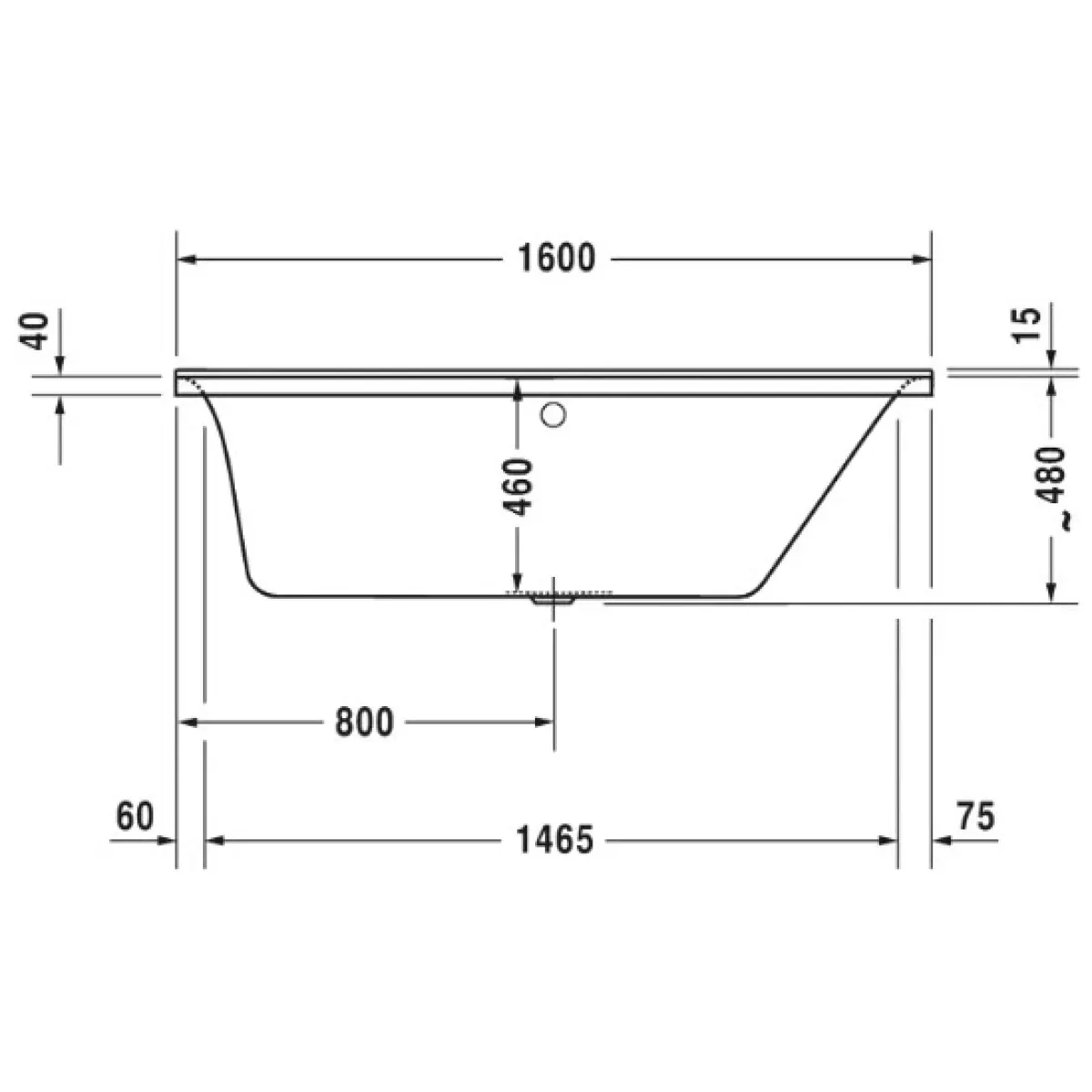 Акриловая ванна 160x70 см R Duravit P3 Comforts 700372000000000
