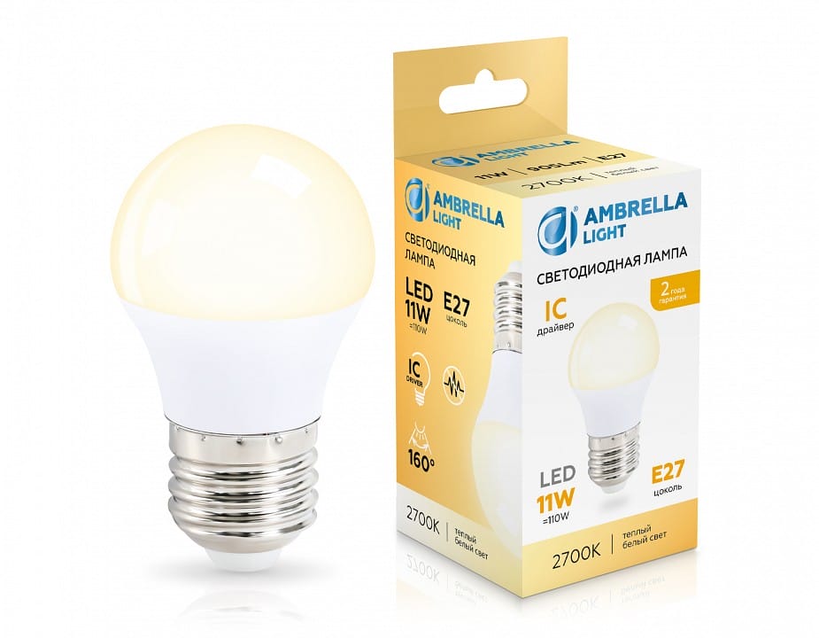 Лампа светодиодная Ambrella Light G45 E27 11Вт 2700K 451103