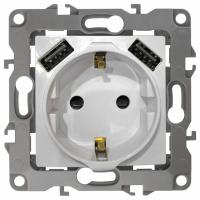 Розетка с заземлением и со шторкой и 2хUSB, без рамки Эра Эра Elegance 14-4109-02