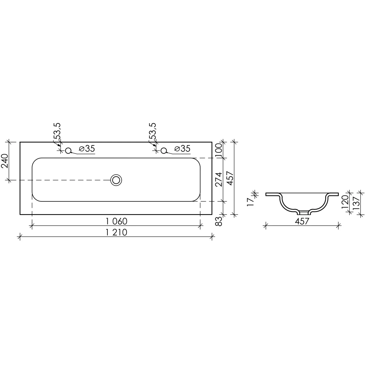 Раковина Ceramica Nova Grace CN7016MB 121x45,7 см, накладная, черный матовый