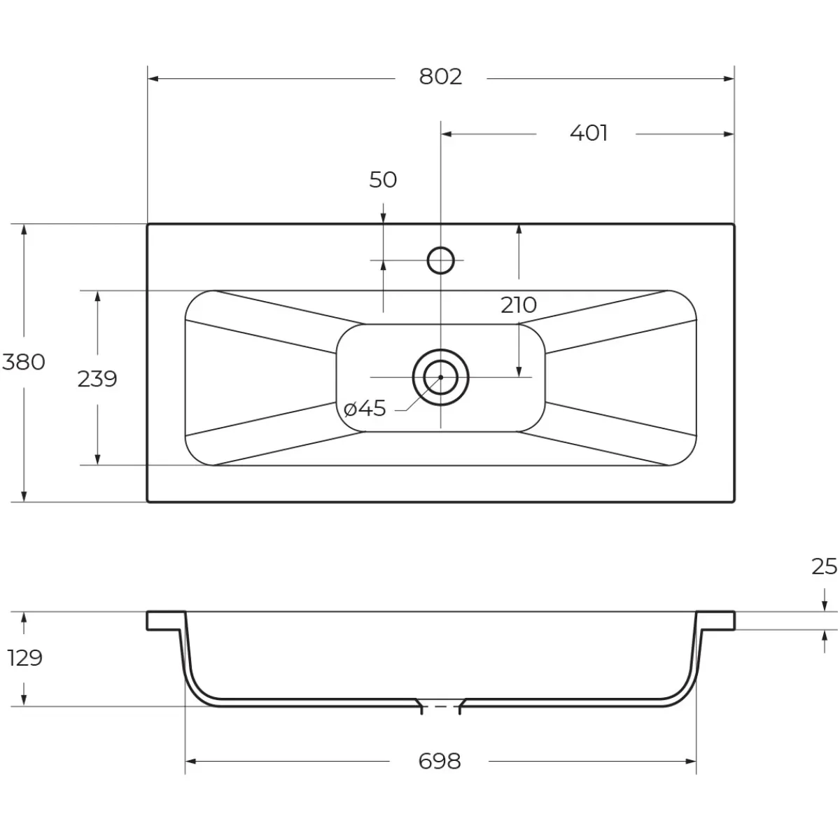 Раковина 80,2x38 см BelBagno Etna BB800/380-LV-MR-ETN