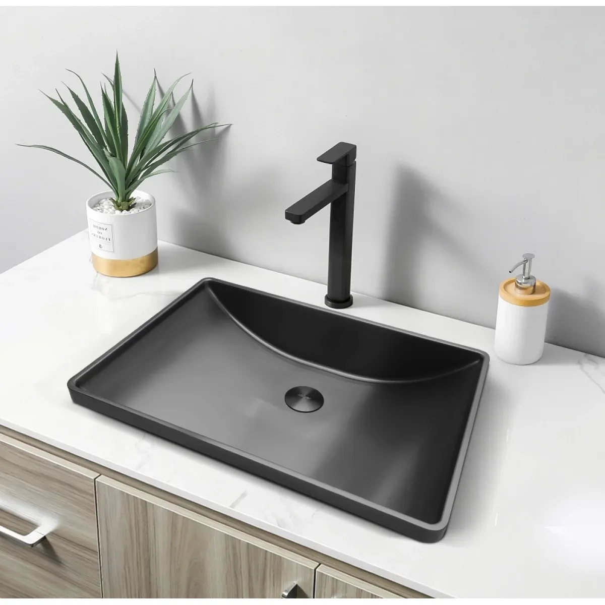 Раковина Abber Wasser Kreis AF2404MB 51x36 см, встраиваемая сверху, черный матовый