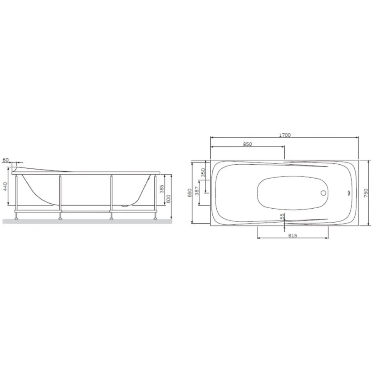Каркас для ванны 170x75 см Am.Pm Sensation W30A-170-075W-R