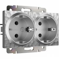 Розетка двойная с заземлением без рамки Werkel Hammer серебряный W1272006