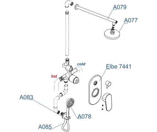 Комплект для душа WasserKRAFT A16777 с верхней душевой насадкой и лейкой