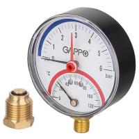 Термоманометр Gappo радиальный в комплекте с автоматическим запорным клапаном 1/2" x 6 бар