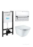 Комплект подвесной унитаз + инсталляция + кнопка + сиденье Roca Gap 893104100