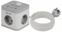 Удлинитель с выключателем Эра  CUBE-3es-1,5m-4USB-W