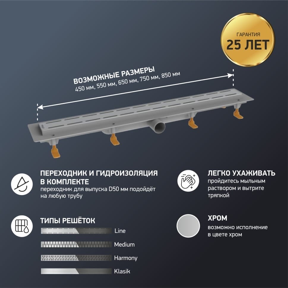 Душевой лоток Paini Line 450 CH450LC черный матовый