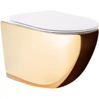 Унитаз подвесной Rea Carlo Mini REA-C0669 безободковый, с сиденьем микролифт, белый/золото