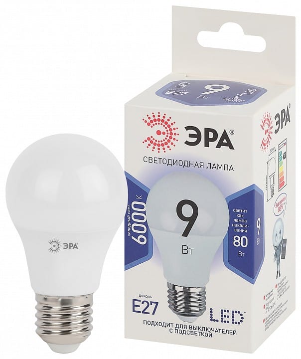 Лампа светодиодная Эра Стандарт E27 9Вт 6000K LED A60-9W-860-E27