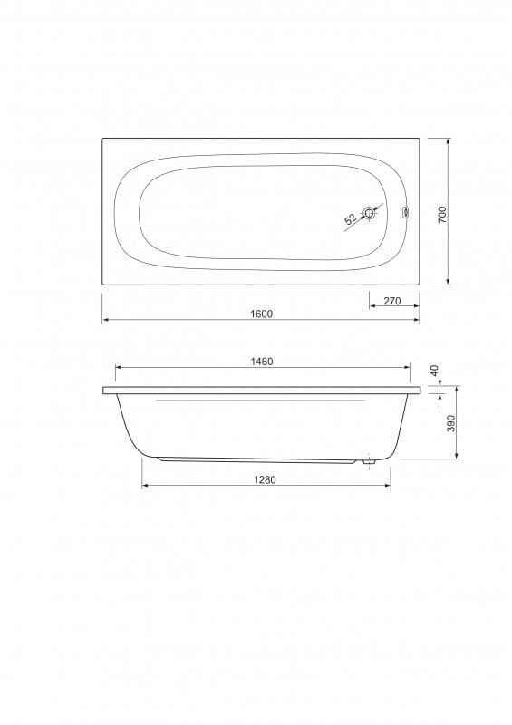 Акриловая ванна Cezares Piave 160x70 PIAVE-160-70-42-W37