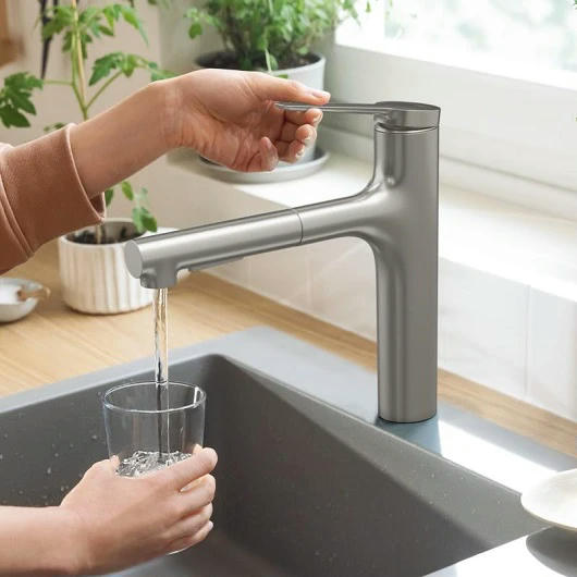 Смеситель для кухни hansgrohe Zesis M33 74801800 с вытяжным душем цвет сталь