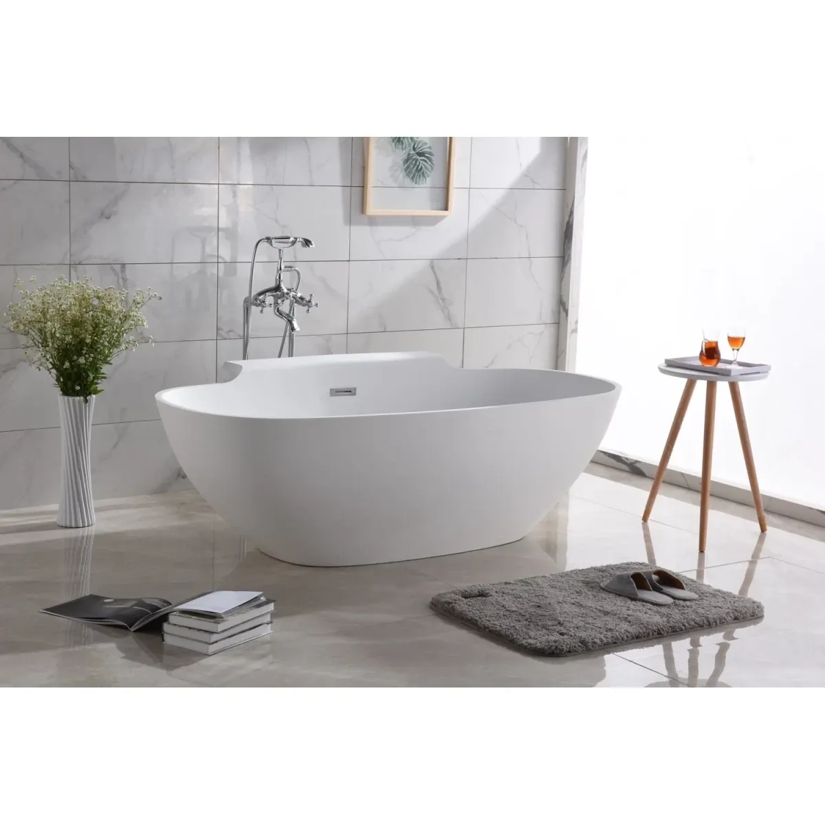 Ванна из литьевого мрамора Timo Lumi Solid Surface LUMI1770 177x89,5 см, отдельностоящая, белый матовый