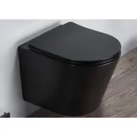 Унитаз подвесной CeramaLux B2330-1MB безободковый, с сиденьем микролифт, черный матовый