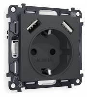 Розетка с заземлением и со шторкой и 2хUSB type A без рамки Ambrella Volt Quant MA909010
