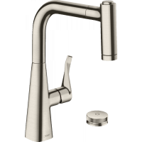 Смеситель для кухни hansgrohe Metris Select M71 220 2jet sBox 73805800 на 2 отверстия с вытяжным душем сталь