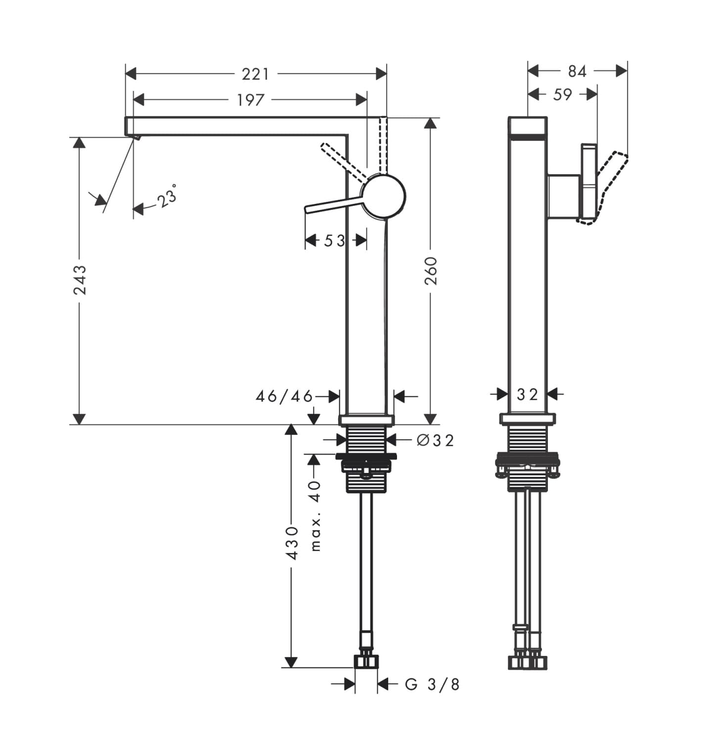 Смеситель для раковины hansgrohe Tecturis E 73070670 с донным клапаном черный матовый