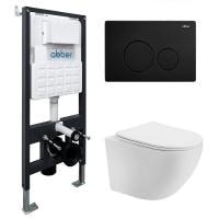 Комплект унитаза с инсталляцией Abber Bequem AC1100T-AC0105-AC0121MB с черной матовой клавишей