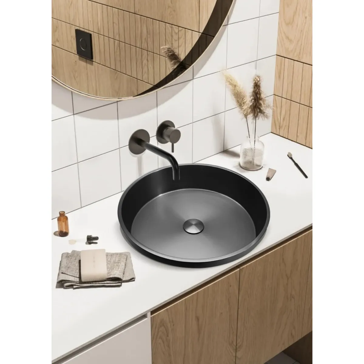Раковина Abber Wasser Kreis AF2408GM 41,6x41,6 см, встраиваемая сверху, оружейная сталь матовый