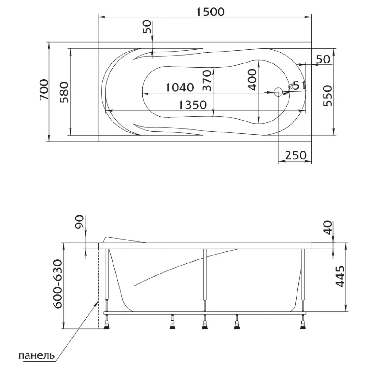 Акриловая ванна 150x70 см 1Marka Medea 01ме1570