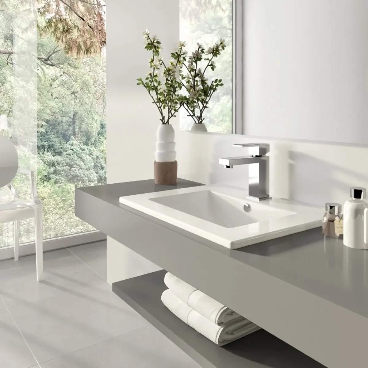 Раковина 60 см Sanita Luxe Quadro WB.FN/Quadro/60-C/WHT.G/S1